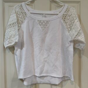 Victoria's Secret White Crochet Detailed Short Sleeve Sweatshirt